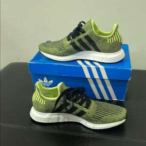 Adidas Black and Green Sneakers with Breathable Knit
